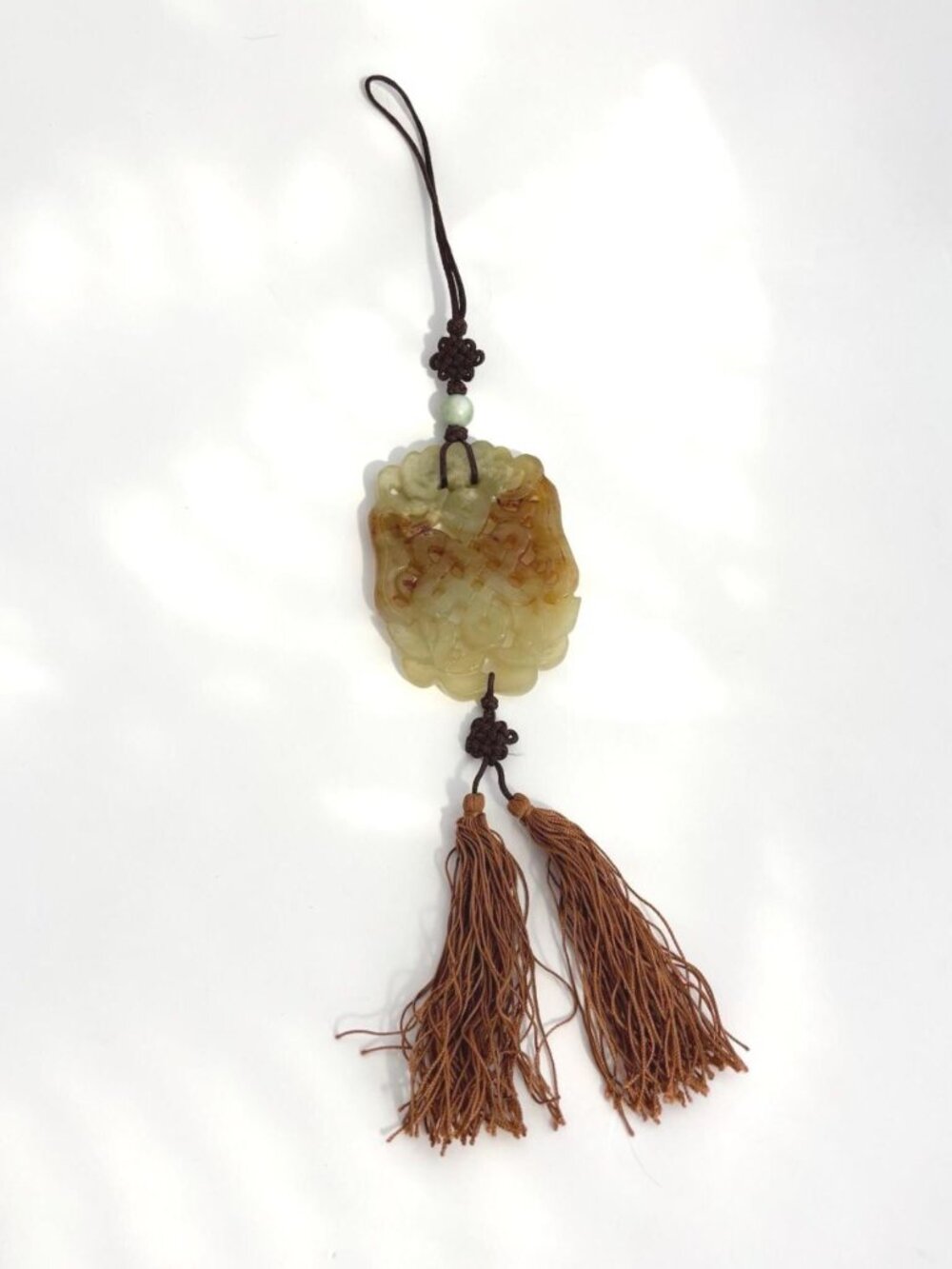 Jadeite | Nephrite Vintage Carved Vintage Koi Fish Chinese Silk Tassel Pendant